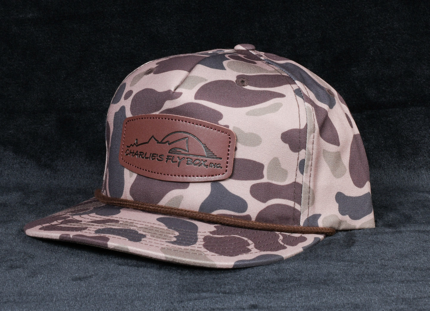 CFB Flat Bill Trucker, Brown Camo with Leather Patch Logo