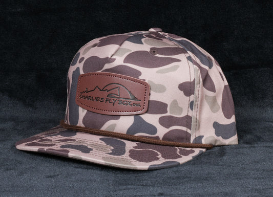 CFB Flat Bill Trucker, Brown Camo with Leather Patch Logo