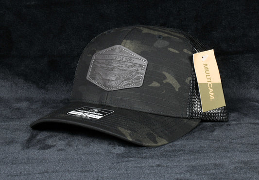 CFB Trucker Hat, Olive/Black Camo with Underwood Leather Patch