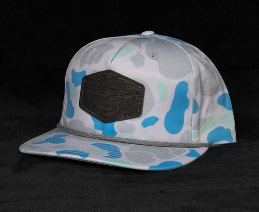 CFB Roped Trucker Hat, Gray/Blue Camo with Underwood Leather Patch Logo