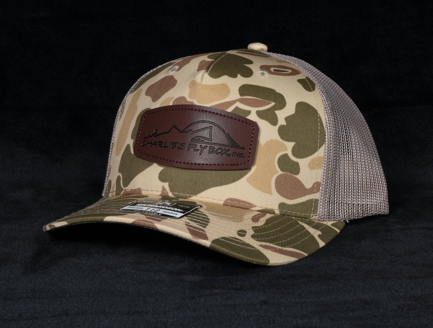 CFB Trucker Hat, Tan Camo with Leather Patch Logo
