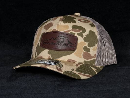 CFB Trucker Hat, Tan Camo with Leather Patch Logo